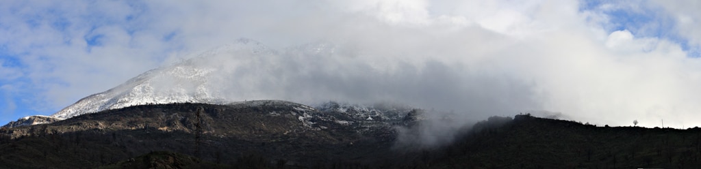 Hills, mountains, clouds, and sky