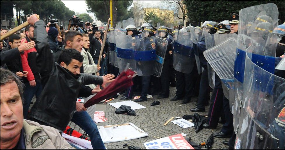 Violent anti-government protest in Tirana Violent anti-government protest in Tirana